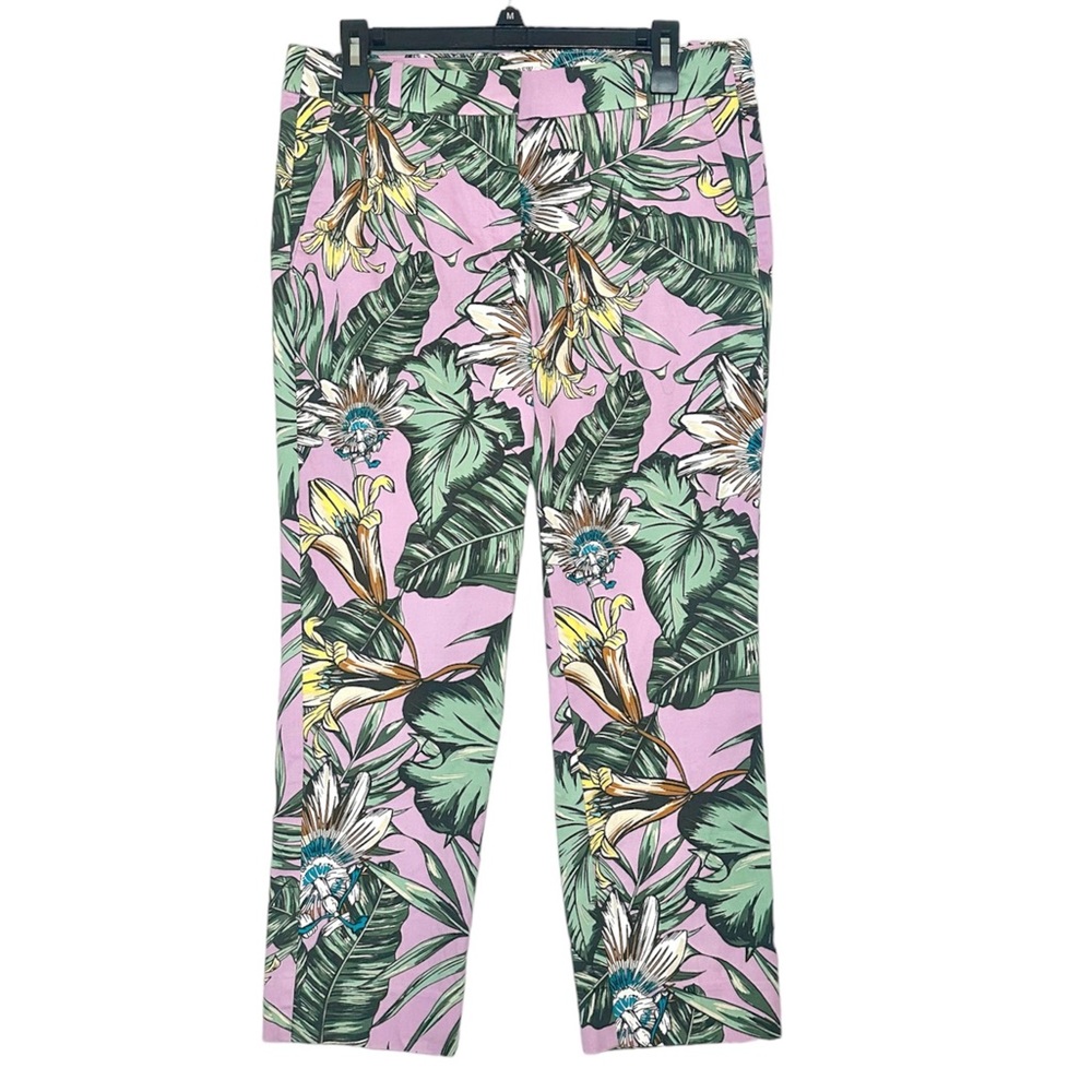NWOT J. Crew Women’s Pants Slacks Floral Leaves Pink Green Size 10